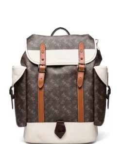 Coach Hitch Backpack in Horse and Carriage Coated Canvas Backpacks For Men Truffle/chalk