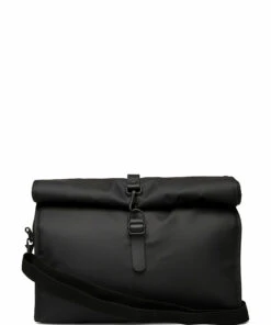 Rains Rolltop Messenger Shoulder Bags For Men 01 Black